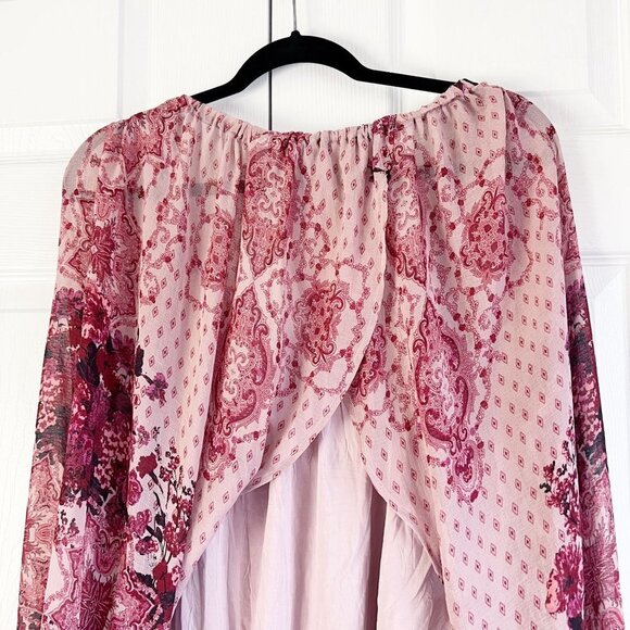 Free People Pink Puff Sleeve Billowy Open Back Mini Dress Women's Size Medium M - Picture 11 of 11